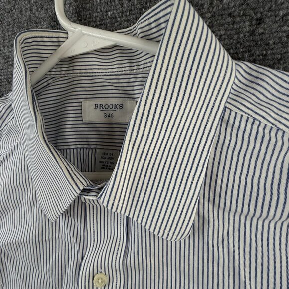 Brooks Brothers Non Iron Button Up Shirt Long Sleeve Men Striped Blue 16.5 34 - Picture 10 of 14